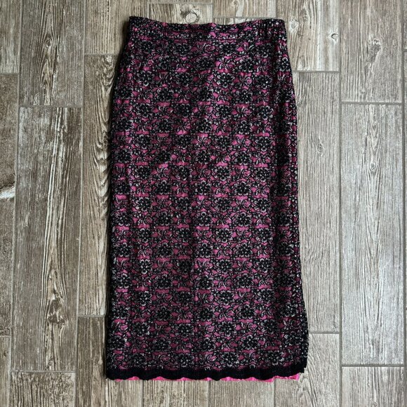 Vtg Lace Maxi Skirt Womens Size 10 Y2K Black Pink Long Satin Metallic Goth - Picture 7 of 7